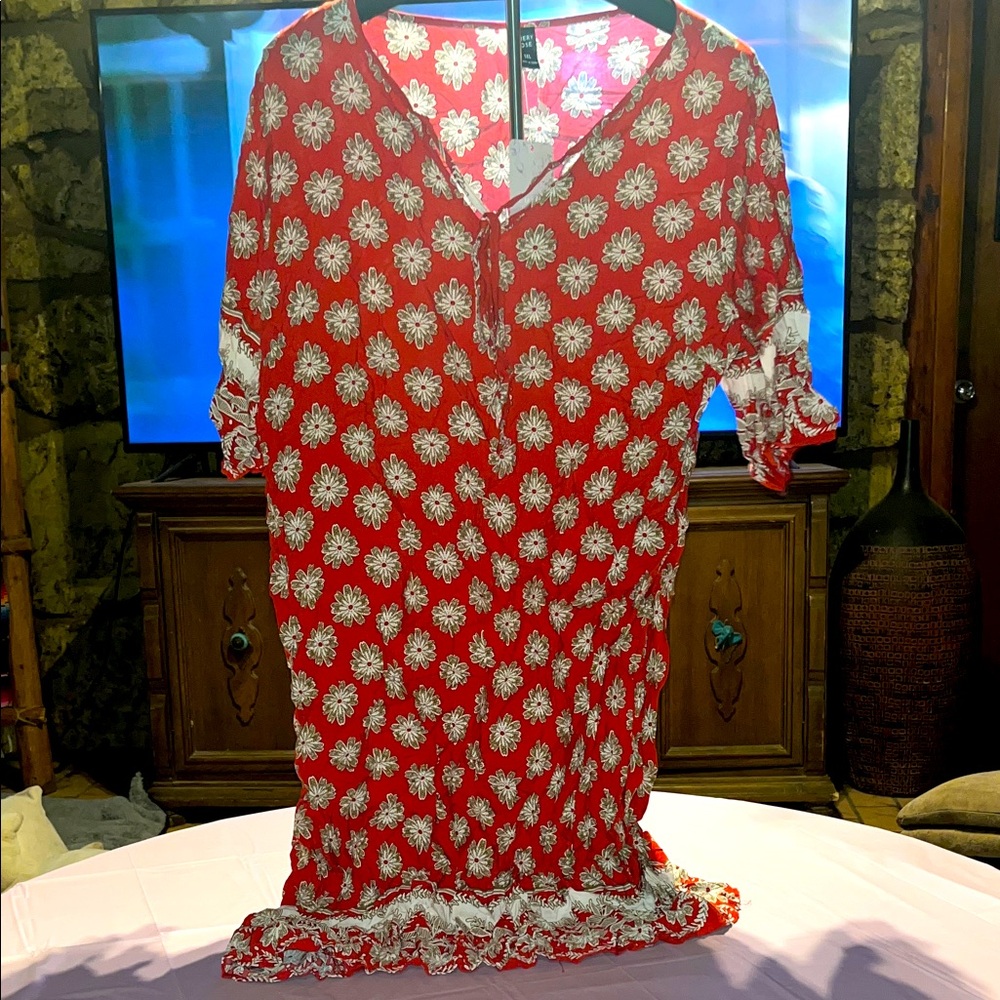 Vibrant Red Dress with White Floral Pattern